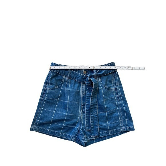 Madewell Denim Paperbag Shorts in Indigo Blue Windowpane 25 Tie Waist EUC Cotton - Picture 3 of 6